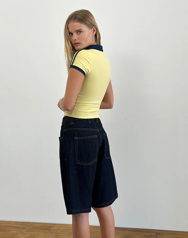 Isda Top in Lemonade with Navy Binding and M Emb - Awmao