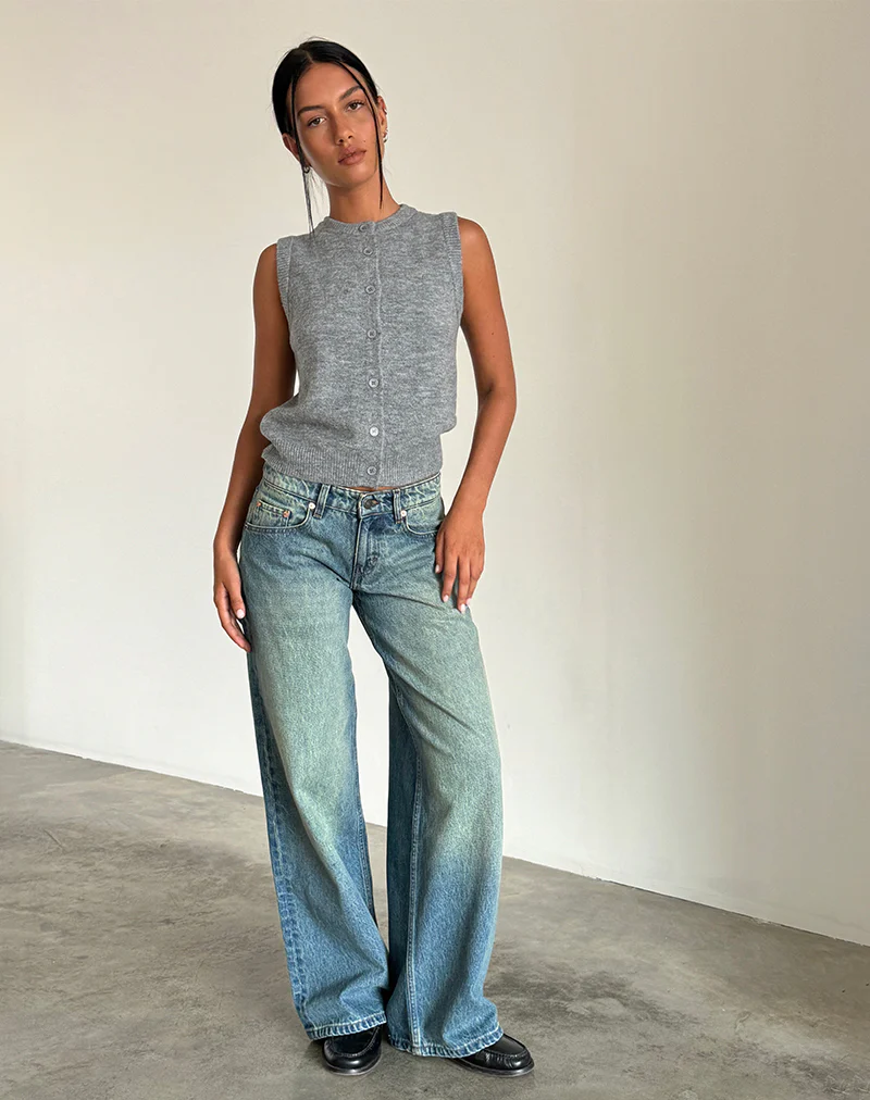Roomy Extra Wide Low Rise Jeans in Sea Green - Awmao
