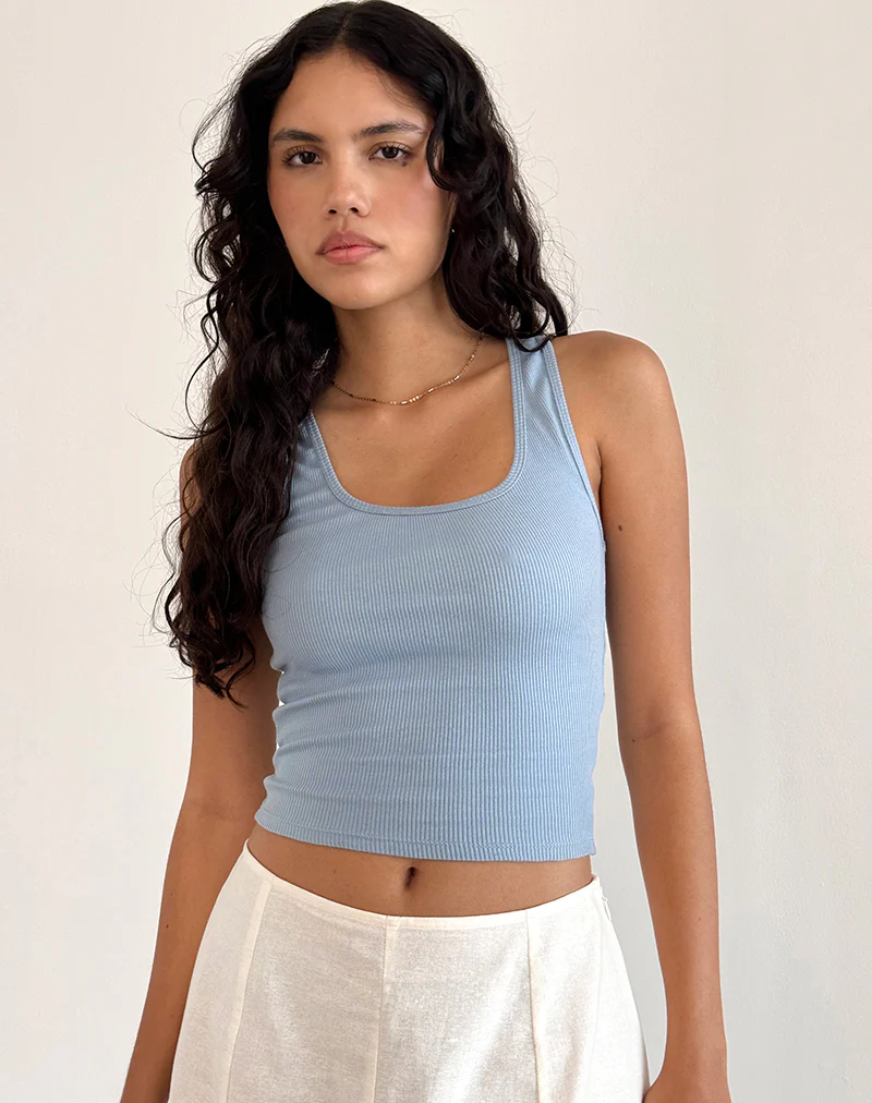 Roxe Ribbed Vest Top in Nantucket Blue - Awmao