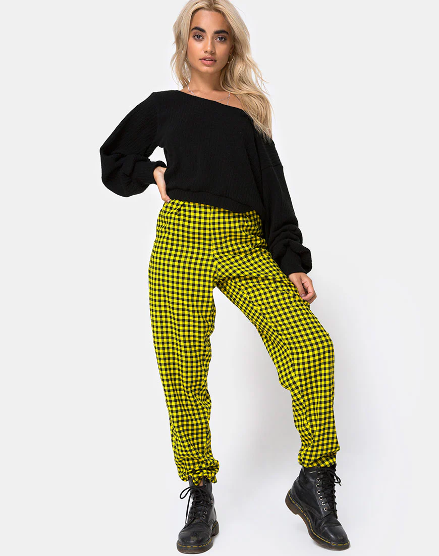 Dastan Trouser in Medium Gingham Yellow - Awmao