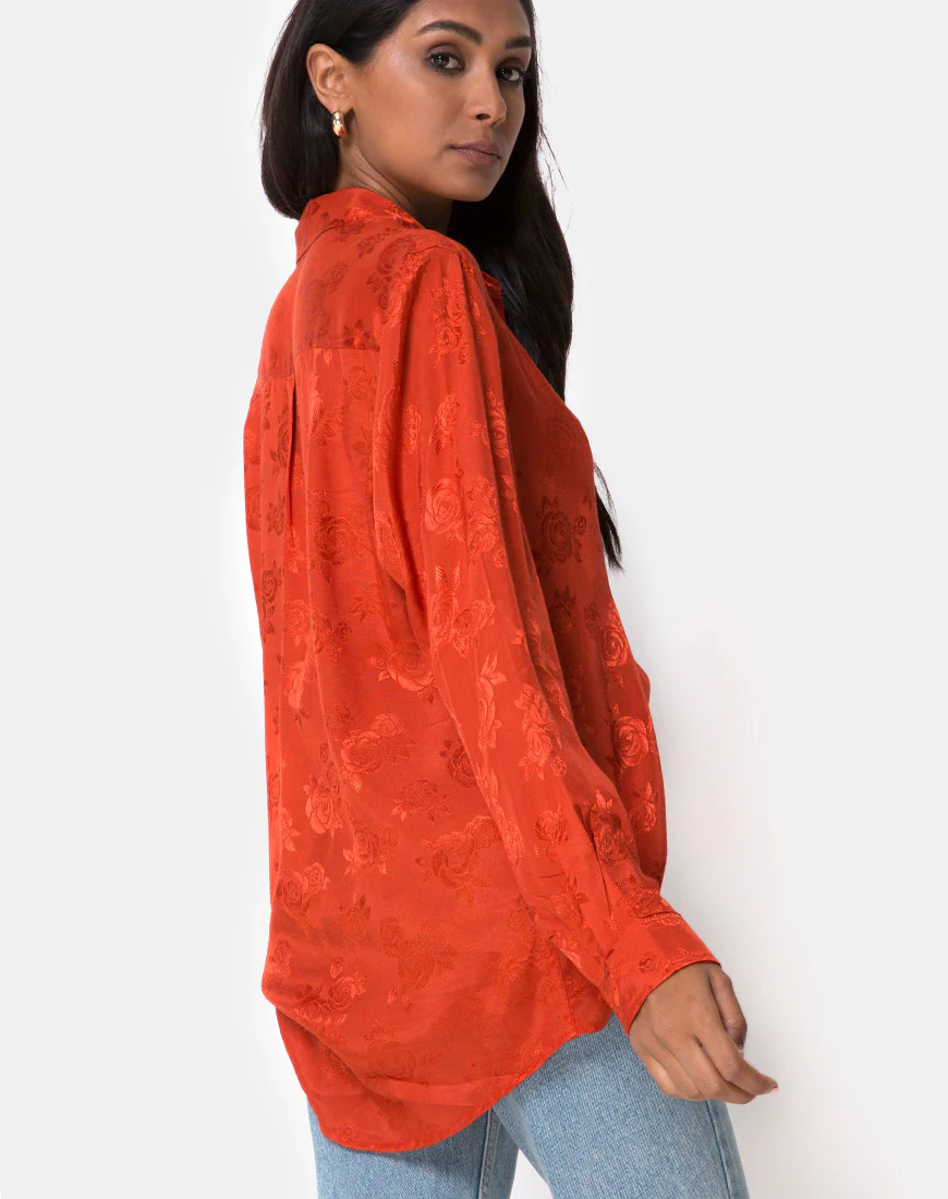 Oxford Shirt in Satin Rust Rose - Awmao