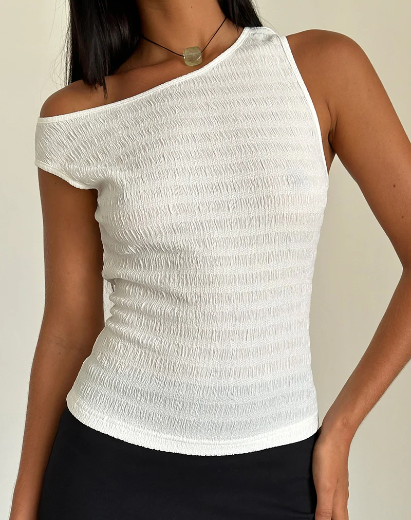 Tamia Asymmetric Top in Crinkle White - Awmao