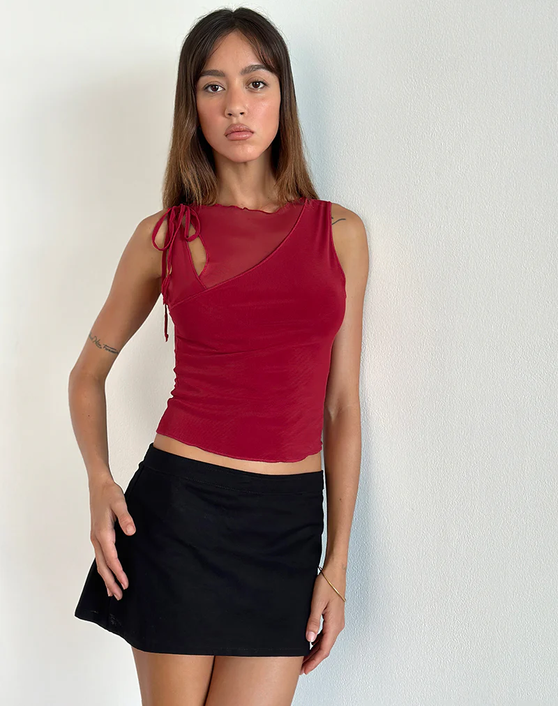 Moni Vest Top in Mesh Cherry - Awmao