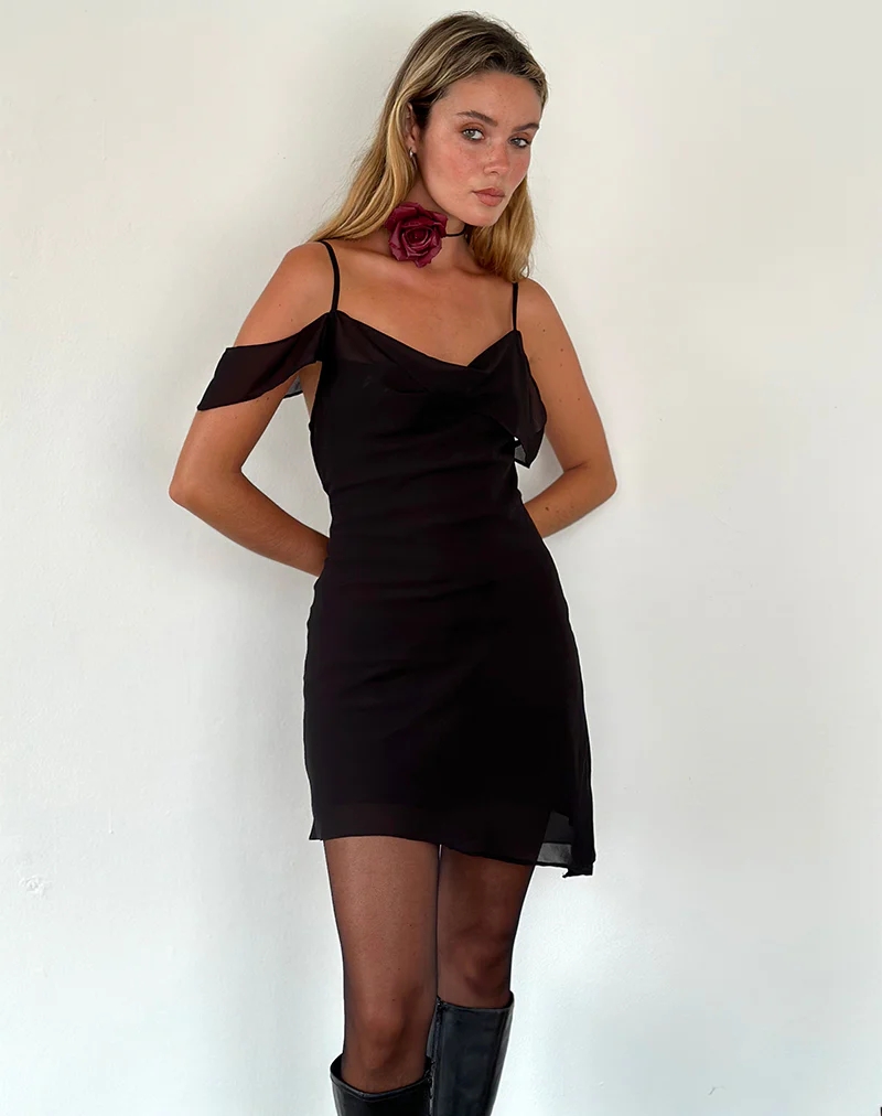 Damia Mini Dress in Chiffon Black - Awmao