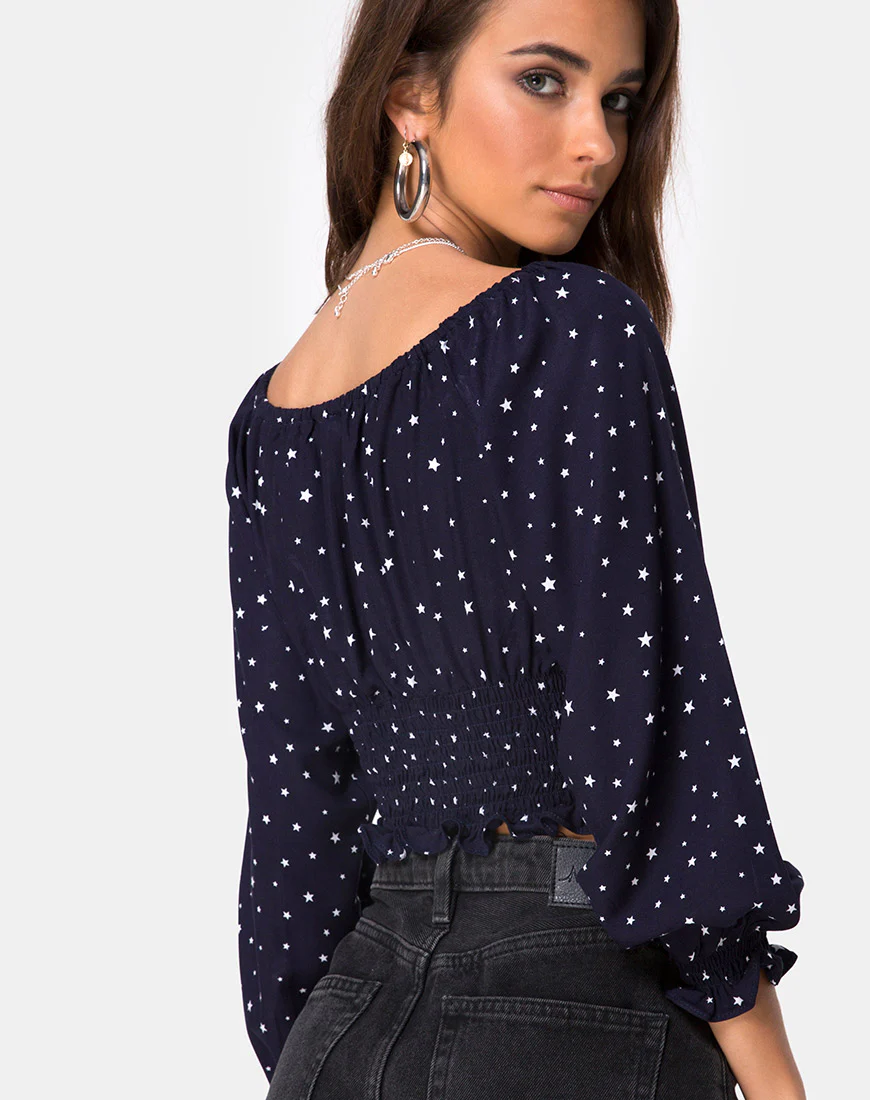 Lancer Crop Top in Stars Struck Navy - Awmao