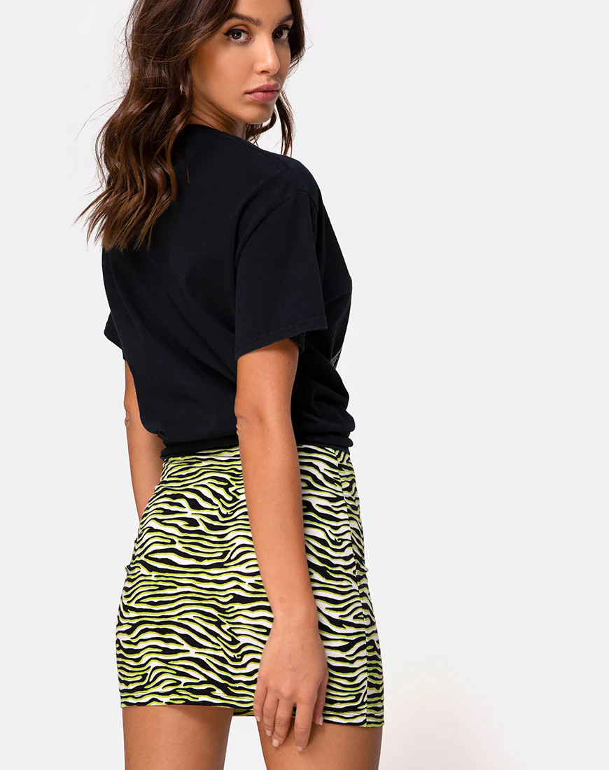 Kimmy Mini Skirt in Zebra Fluro Green - Awmao
