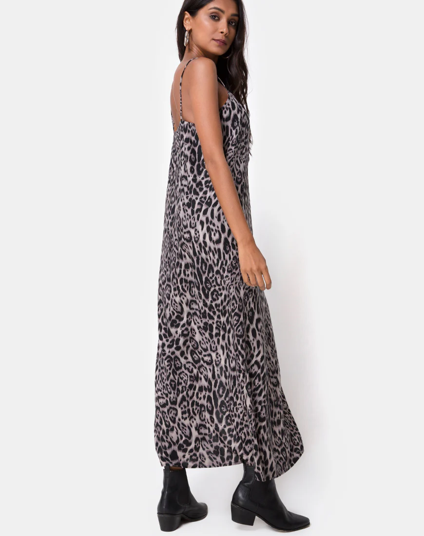 Batis Maxi Dress in Leopard Grey - Awmao