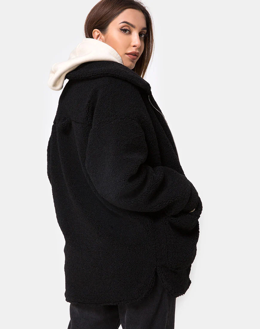 Teddy Bear Wool Coat in Black - Awmao