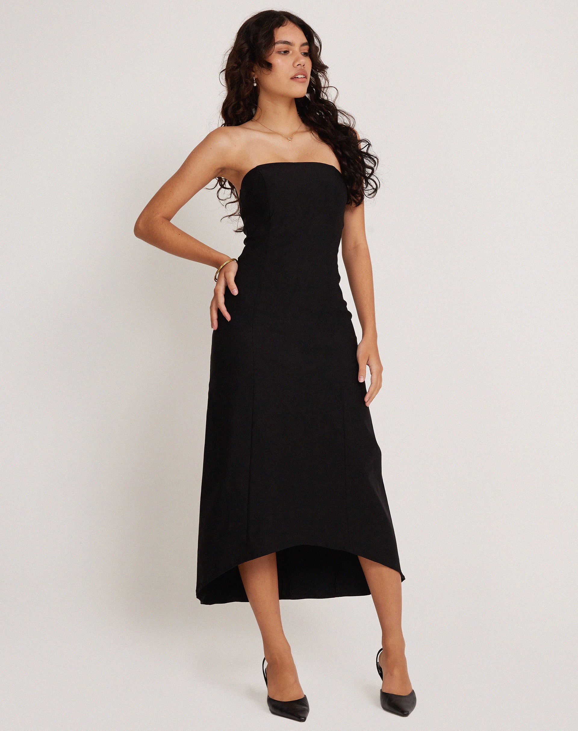 Bellini Bandeau Midi Dress in Black - Awmao