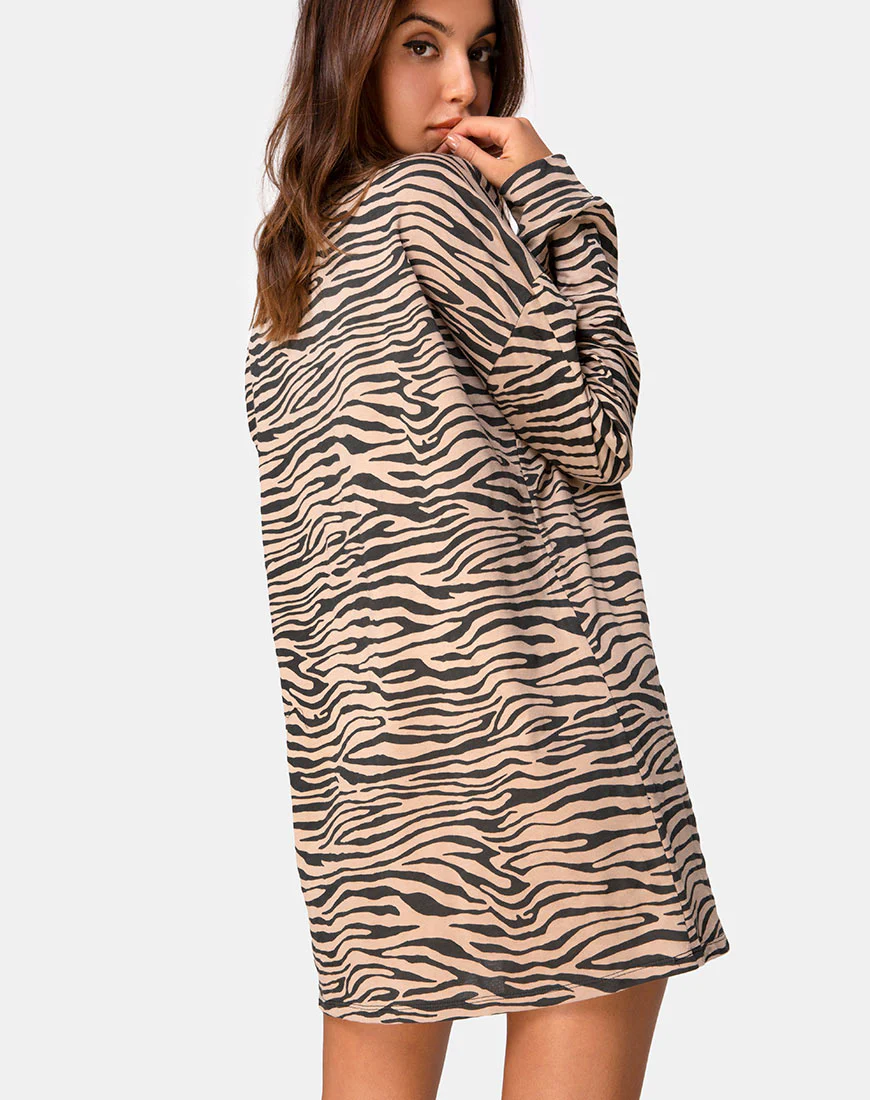Lotsun Jumper Dress in 90's Zebra Taupe - Awmao
