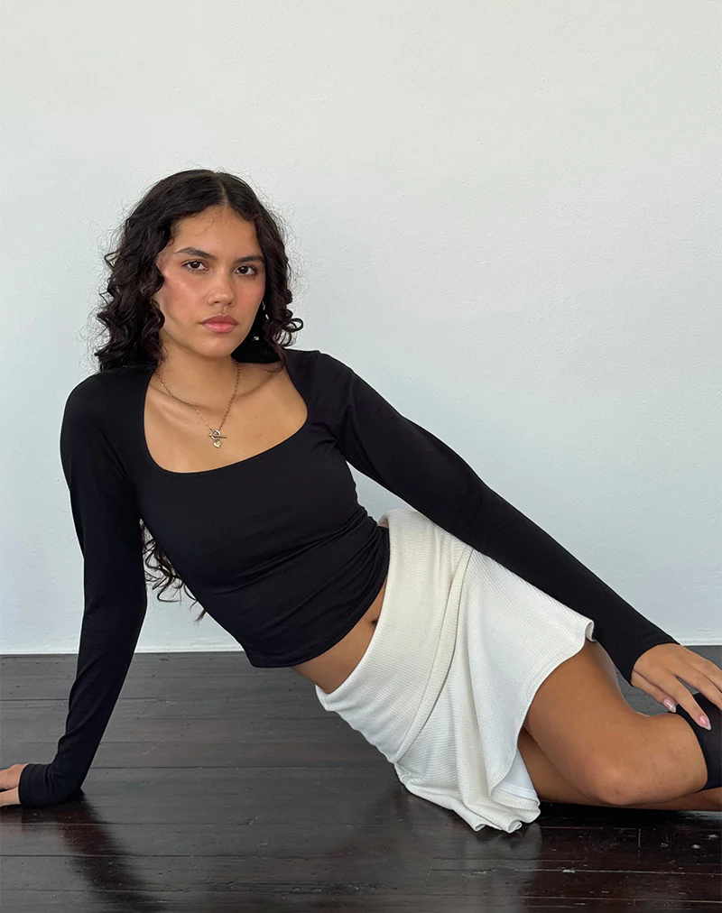 Jansu Lycra Long Sleeve Top in Black - Awmao