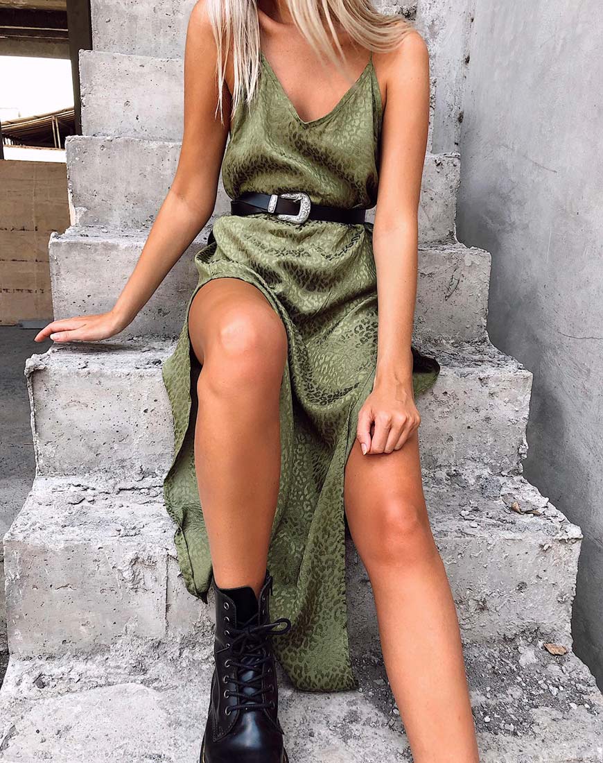 Hime Dress in Satin Cheetah Khaki - Awmao