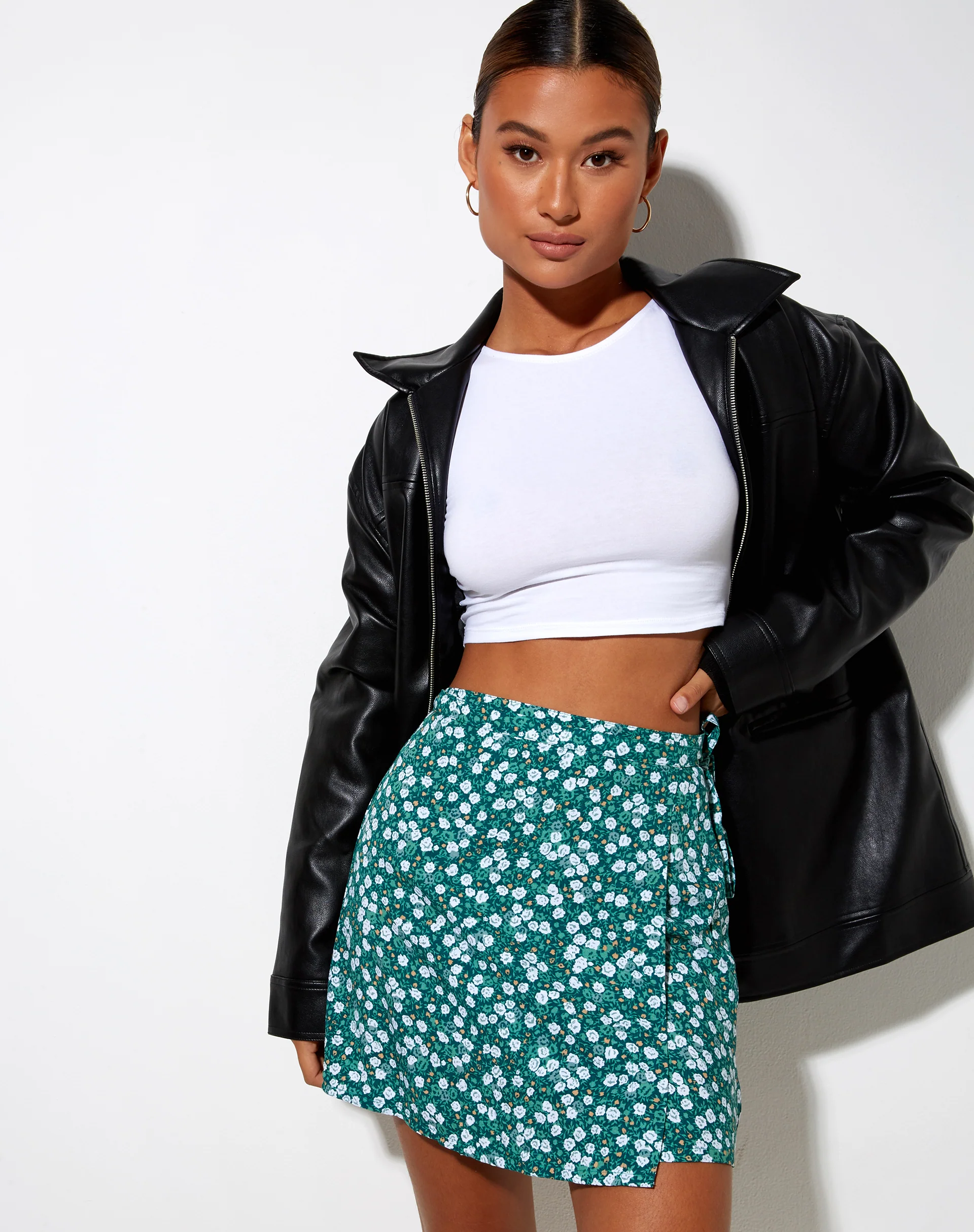 Volto Mini Skirt in Floral Field Green - Awmao
