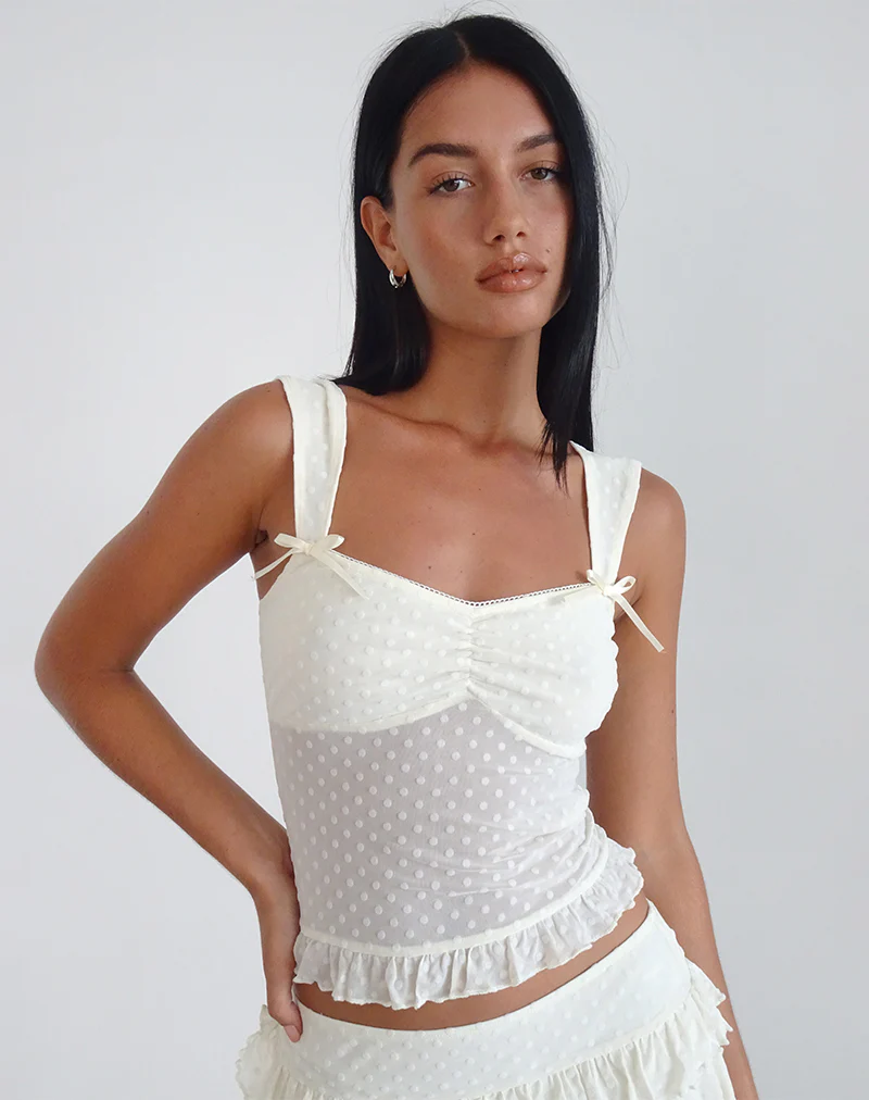 Bartila Top in Ivory Polka Flock - Awmao