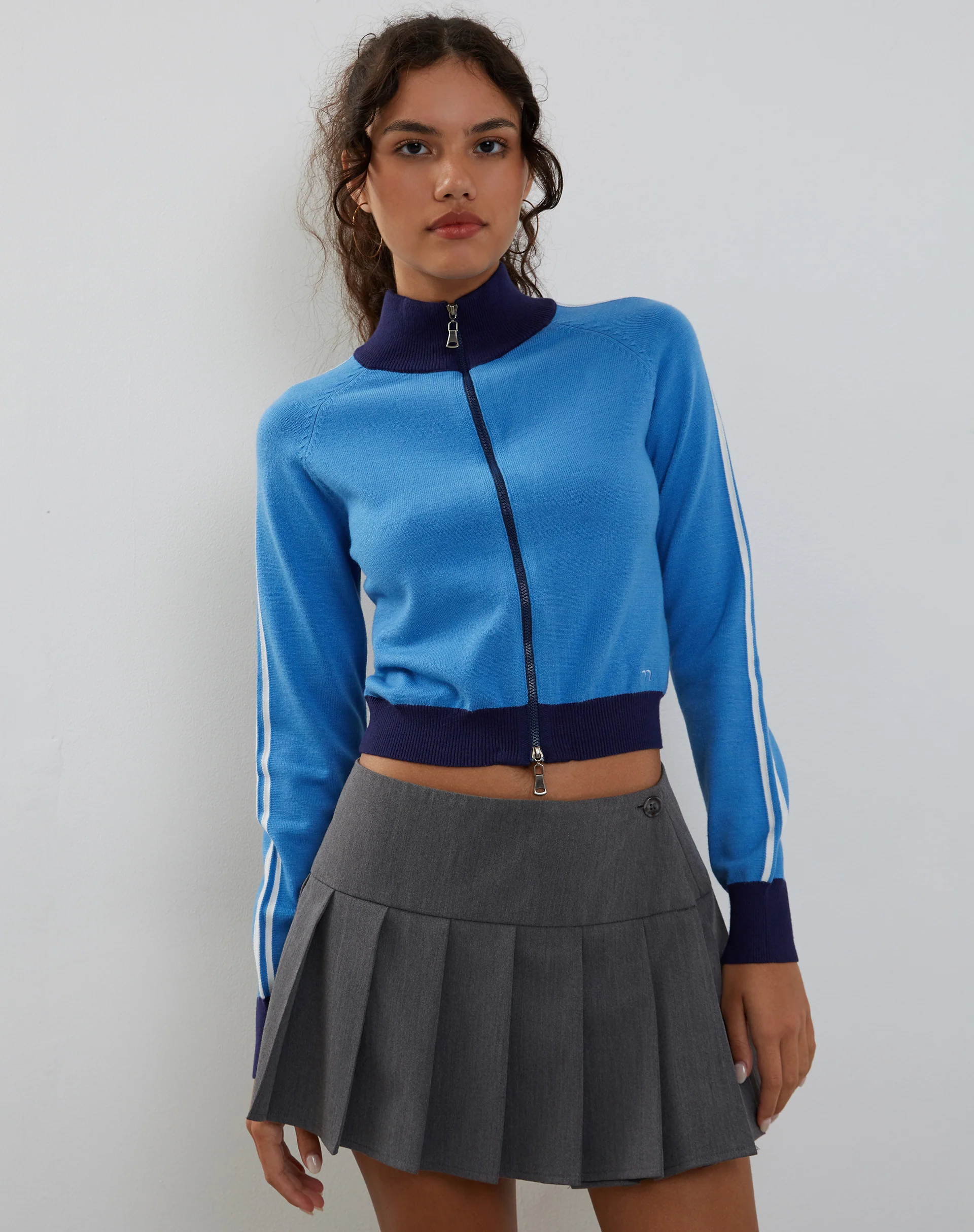 Lennon Zip Up Jacket in Blue with White Stripe - Awmao