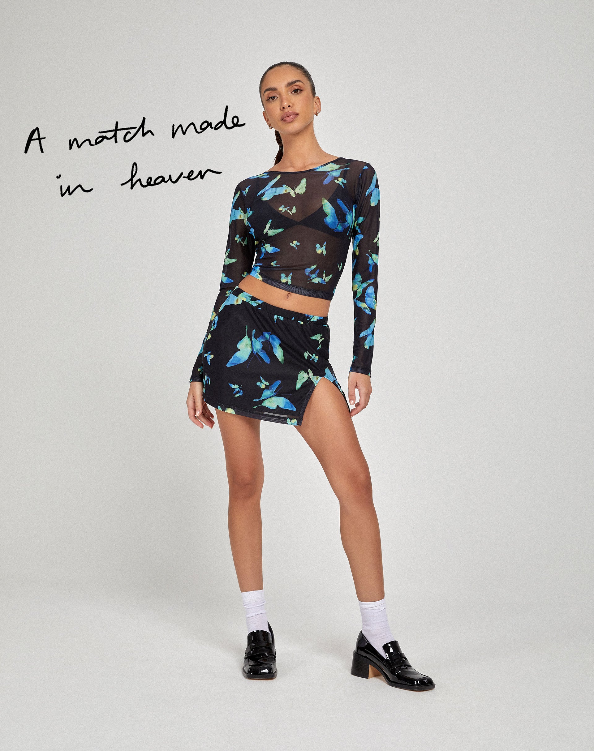 Elijah Long Sleeve Top in Butterfly Watercolour Black - Awmao