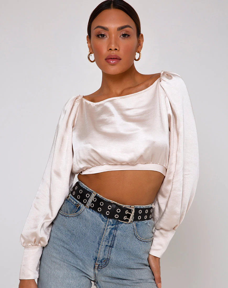 Adoria Crop Top in Satin Ivory - Awmao