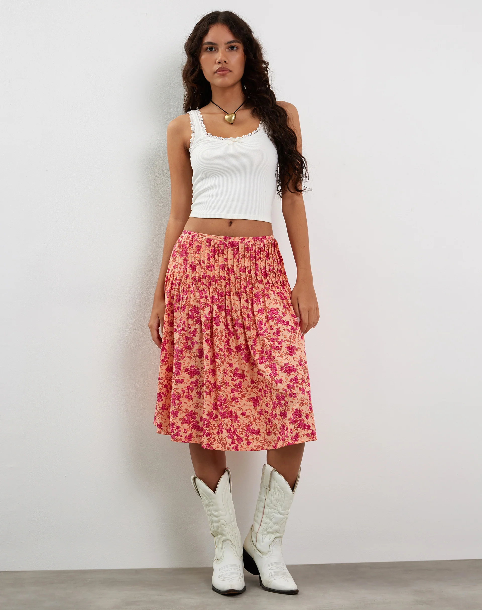 Asada Midi Skirt in Dark Wild Flower Cantaloupe - Awmao