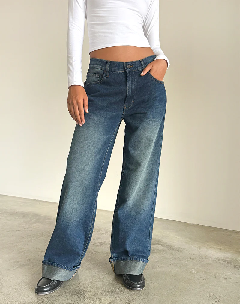 Oversized Dad Low Rise Jeans in Dark Vintage - Awmao