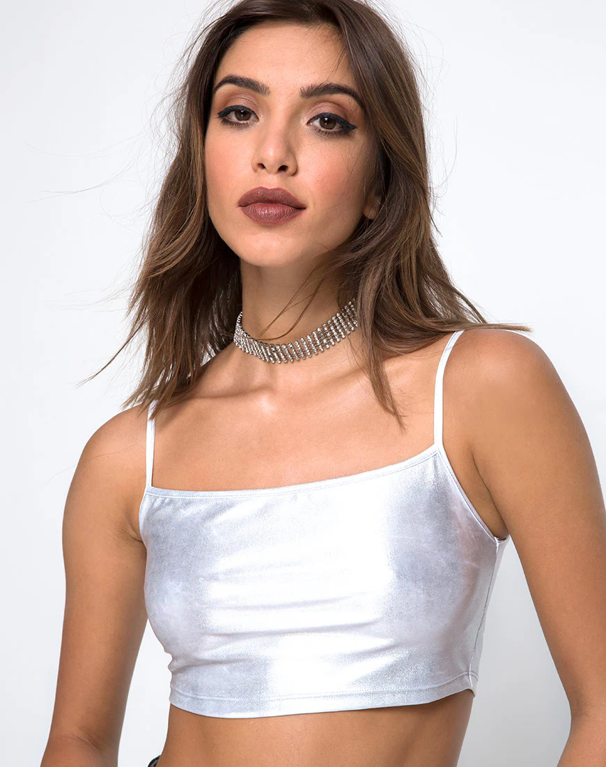 Kini Crop Top in Spandex Silver - Awmao