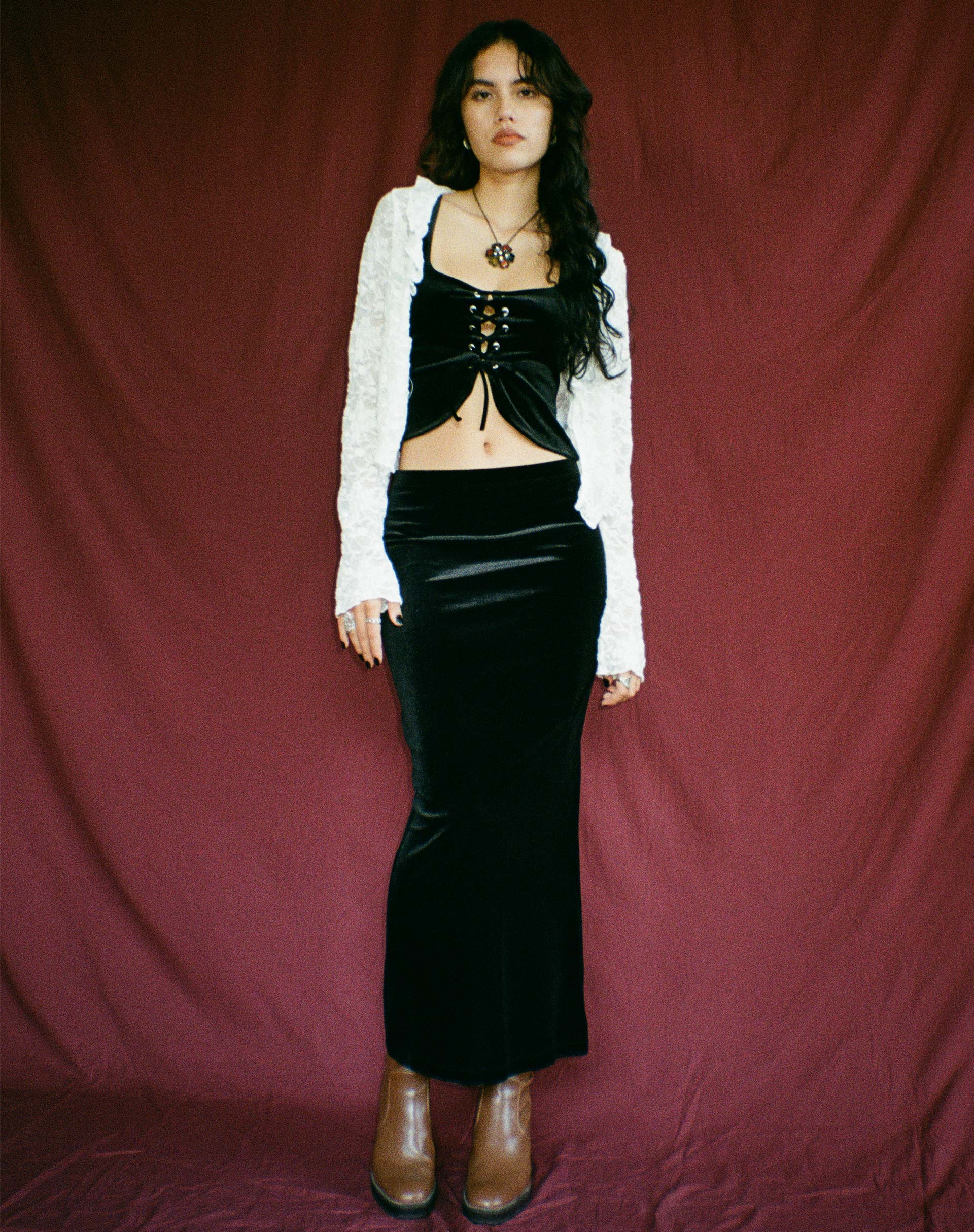 Tulus Maxi Skirt in Black Velvet - Awmao