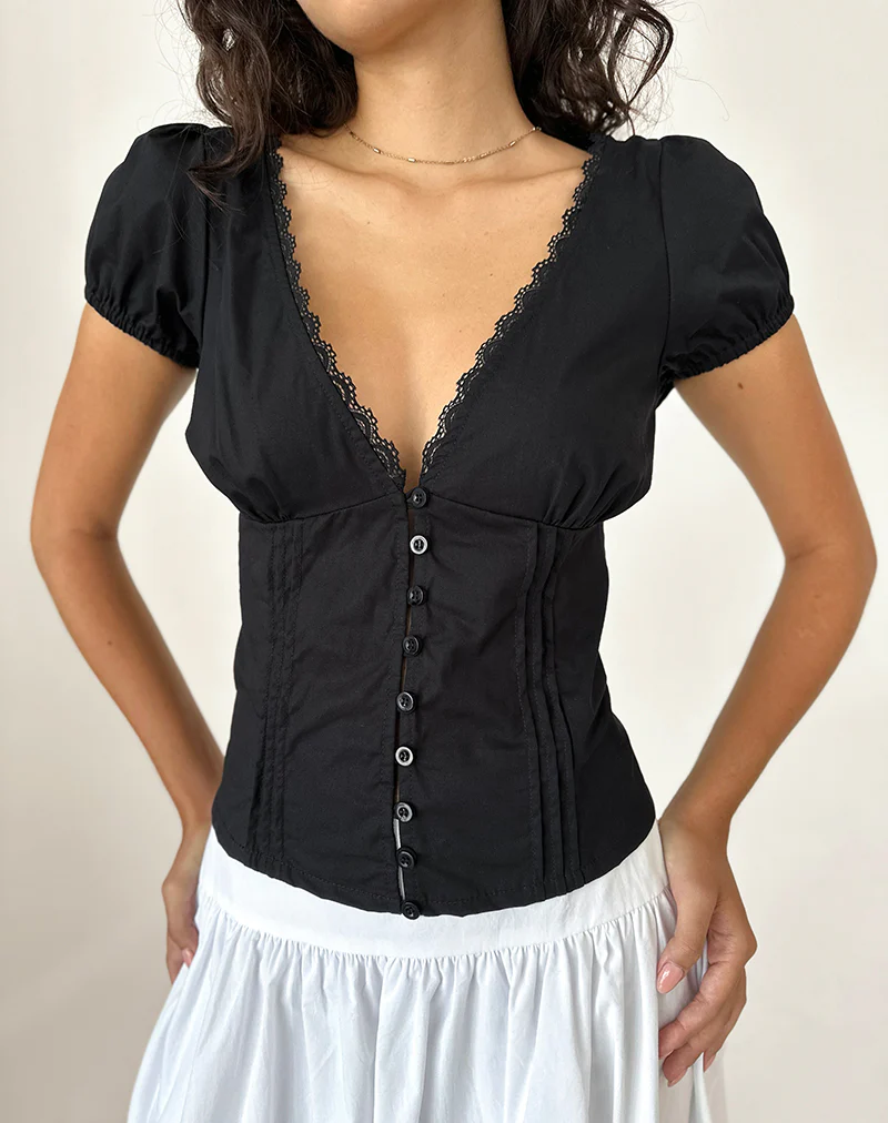 Ilias Corset Top in Poplin Black - Awmao