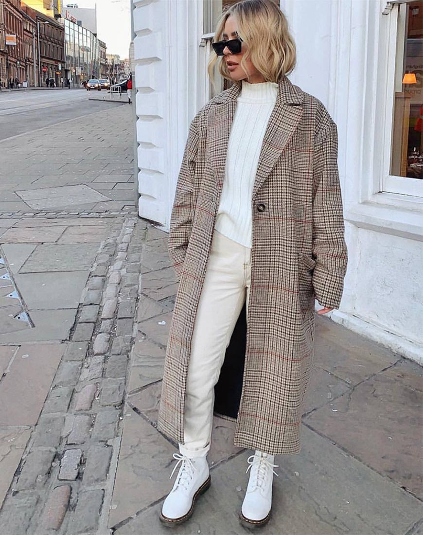 Duster Longline Coat in Glenn Check Natural - Awmao