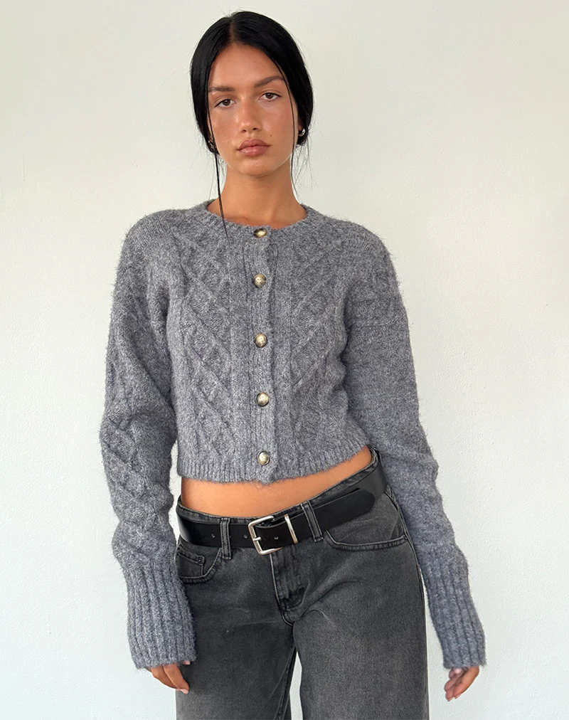 Rigel Cardigan in Cable Knit Grey - Awmao