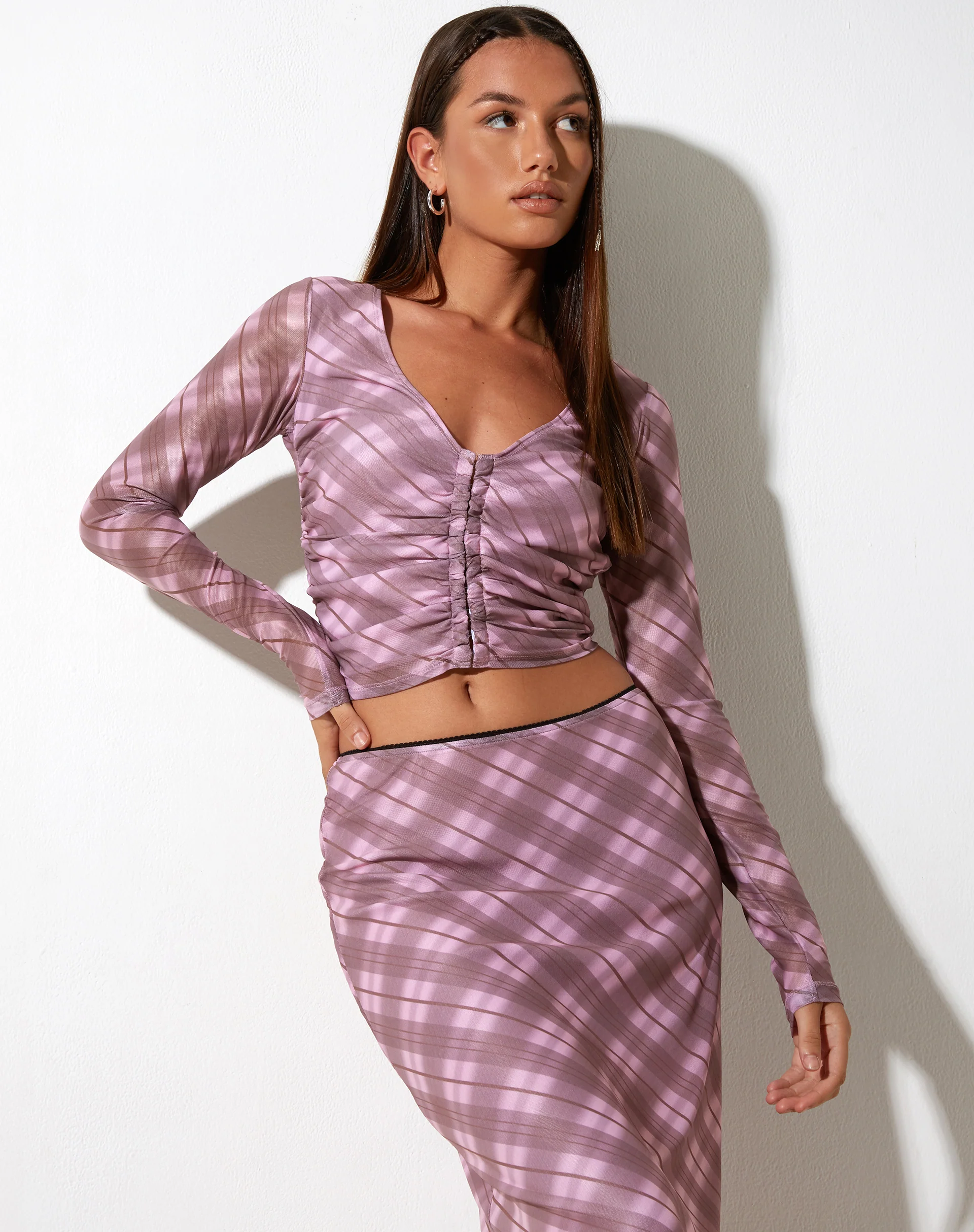 Wesley Crop Top in Pink Blurred Check - Awmao