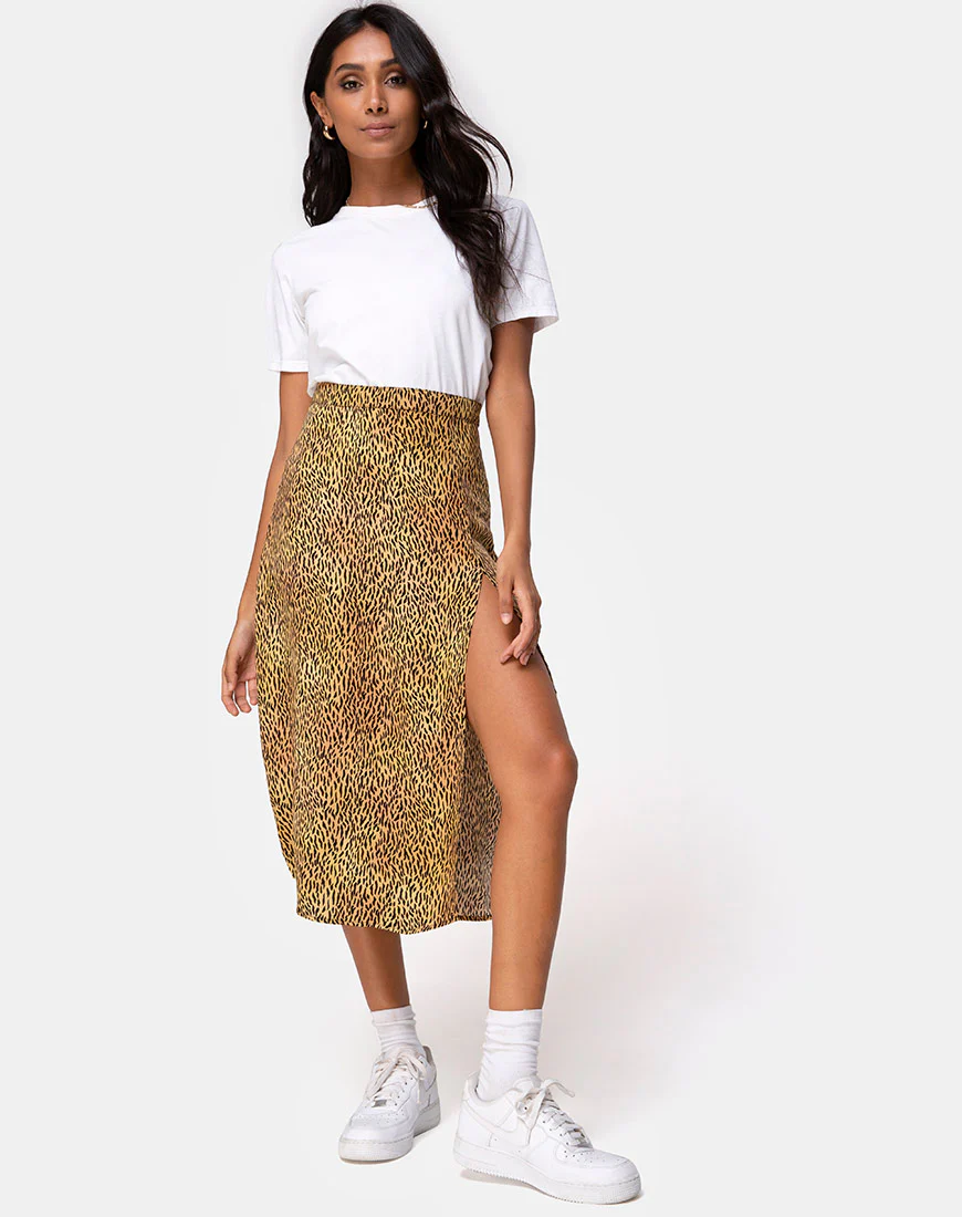 Saika Midi Skirt in Mini Tiger Brown - Awmao