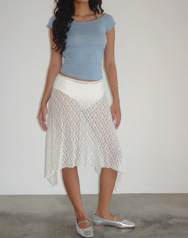 Dendro Midi Skirt in Lace Ivory - Awmao