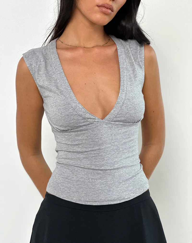 Emberly Plunge Top in Grey Marl - Awmao