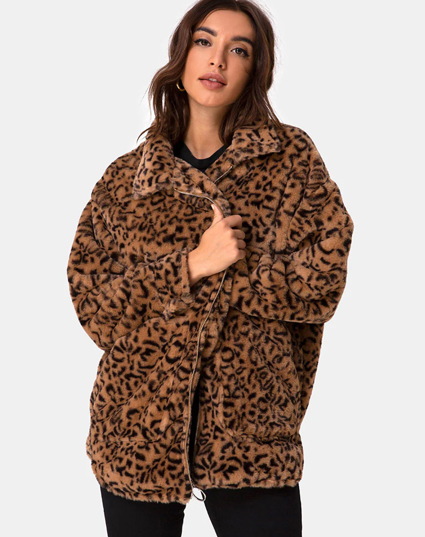 Teddy Bear Fur Coat in Brown Leopard - Awmao