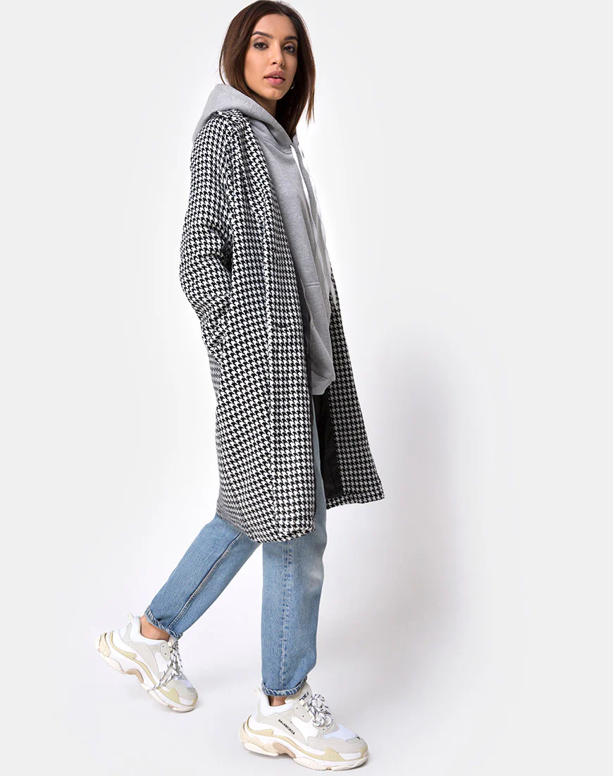 Ernest Coat in Houndstooth Check Black and White - Awmao