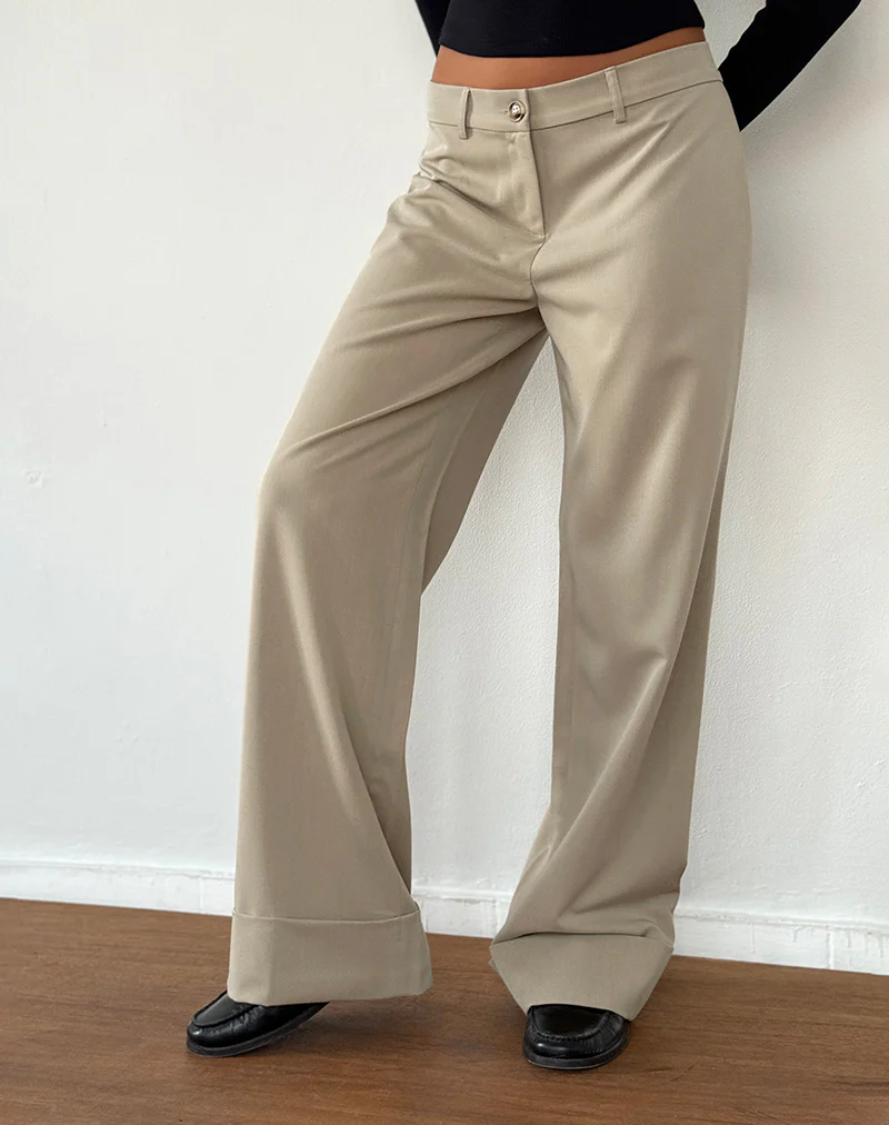 Abba Low Rise Trousers in Stone - Awmao