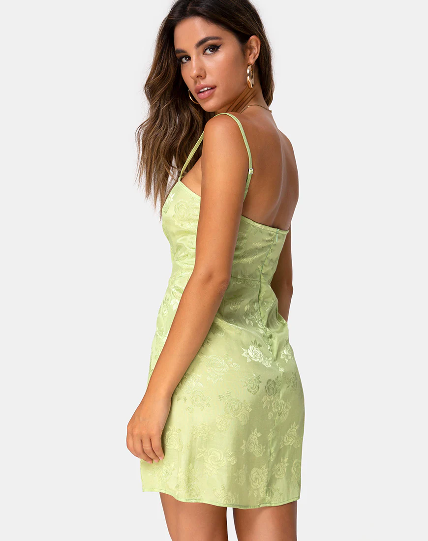 Boyasly Slip Dress in Satin Rose Lime - Awmao