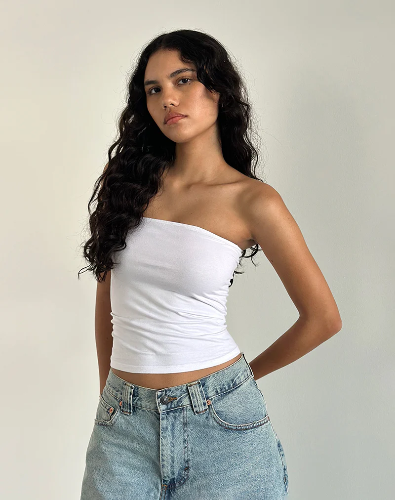 Shaelo Bandeau Top in White - Awmao