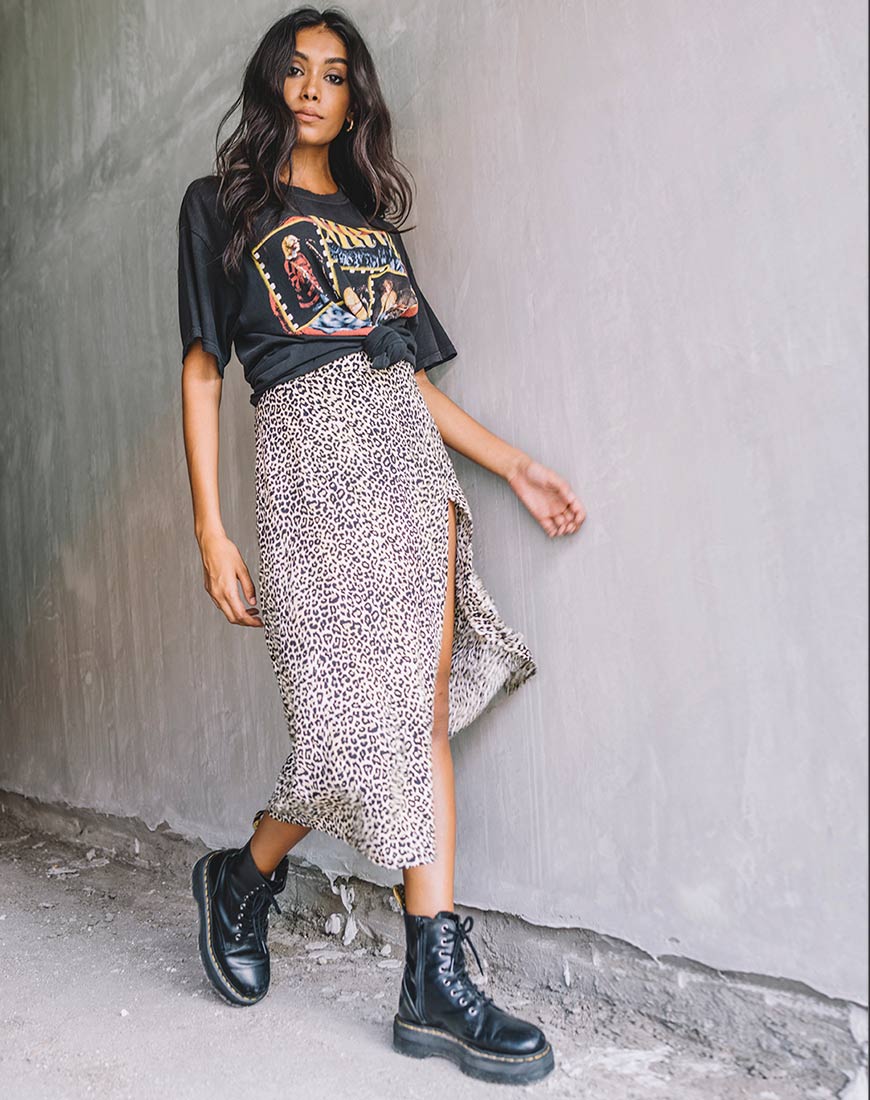 Saika Midi Skirt in Rar Leopard Brown - Awmao