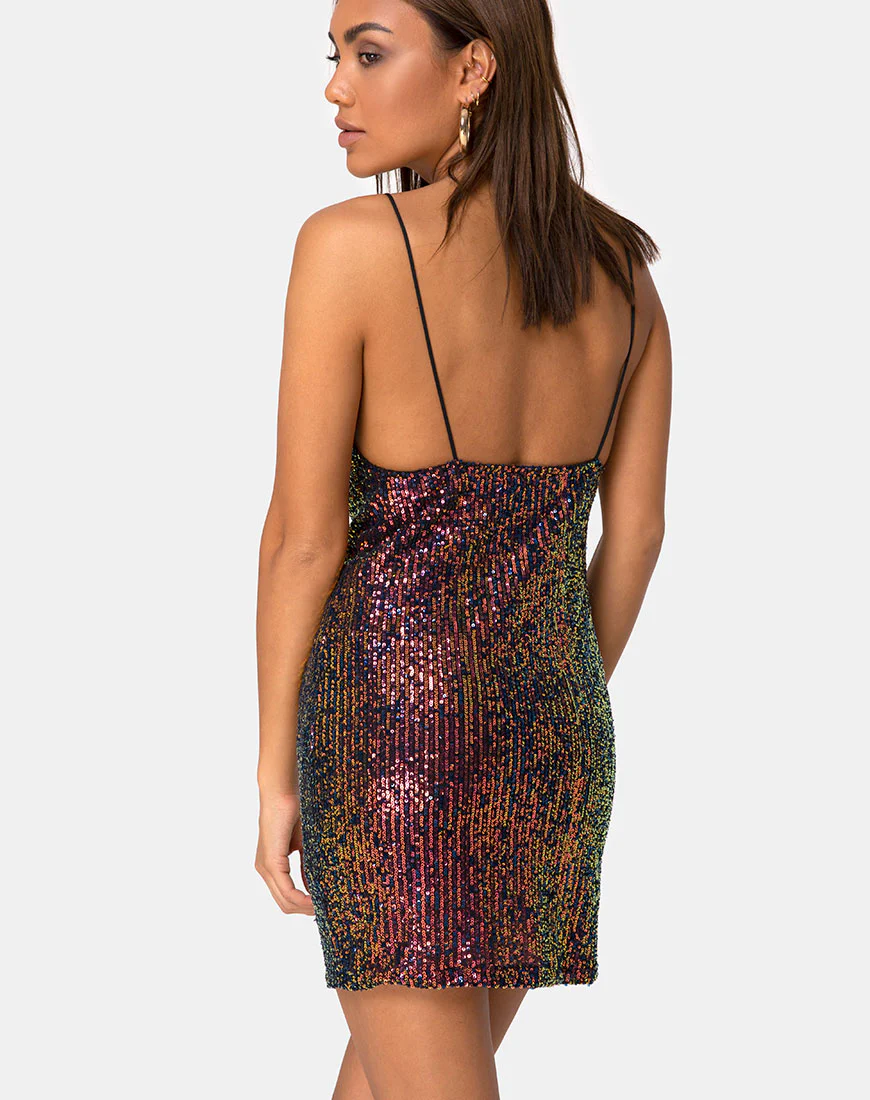 Paiva Slip Dress in Drape Net Sequin Iridescent Burgundy - Awmao