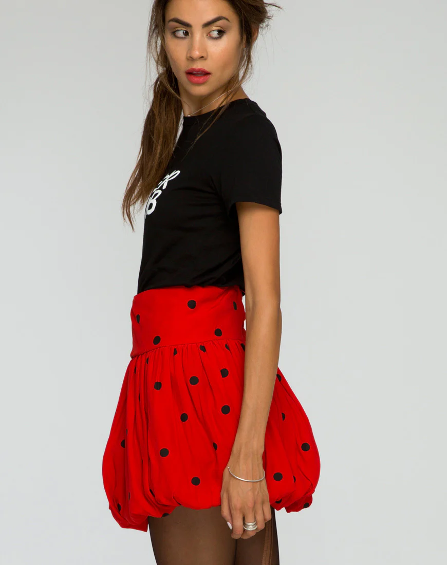 Puff Ball Skirt in Polkadot Red and Black - Awmao