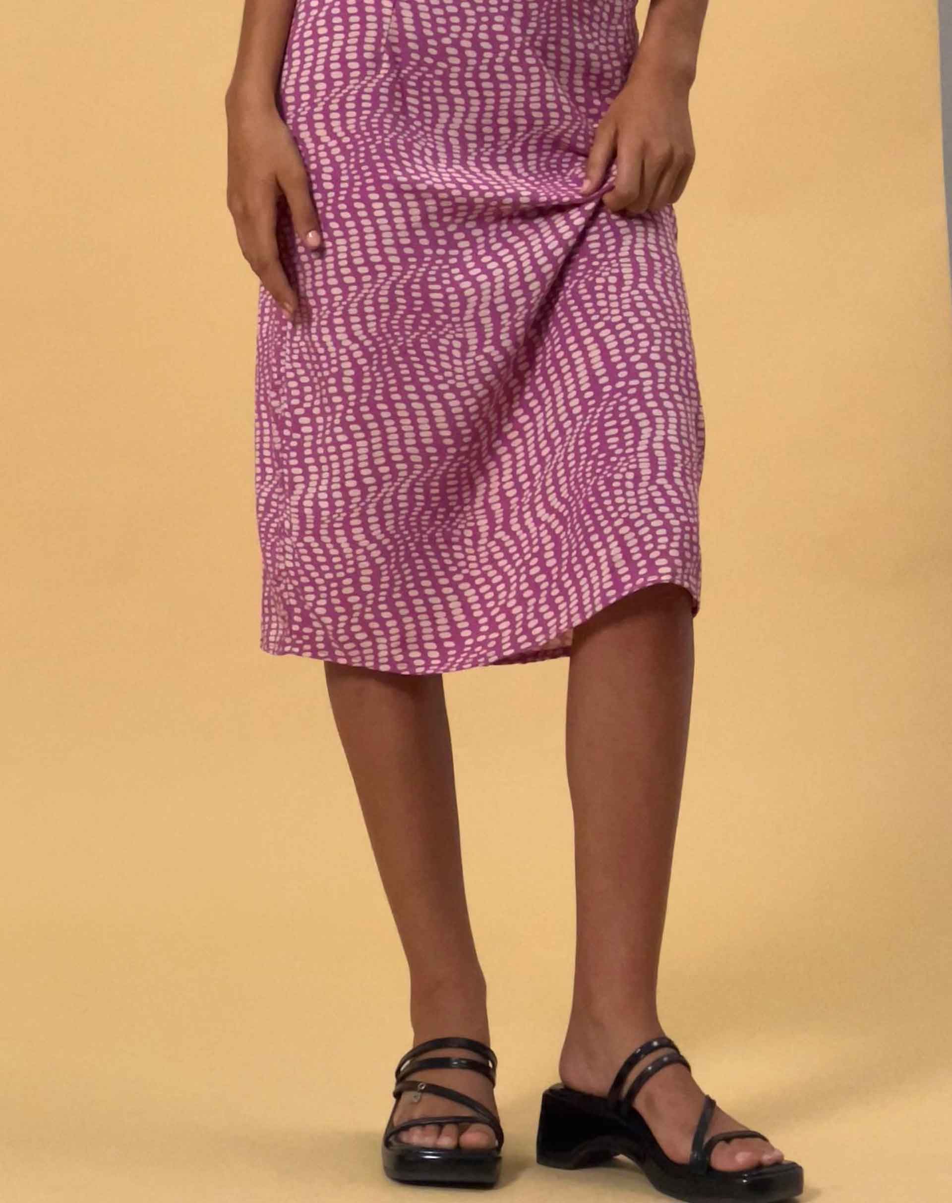 Harriet Midi Skirt in Wavy Polka Purple - Awmao