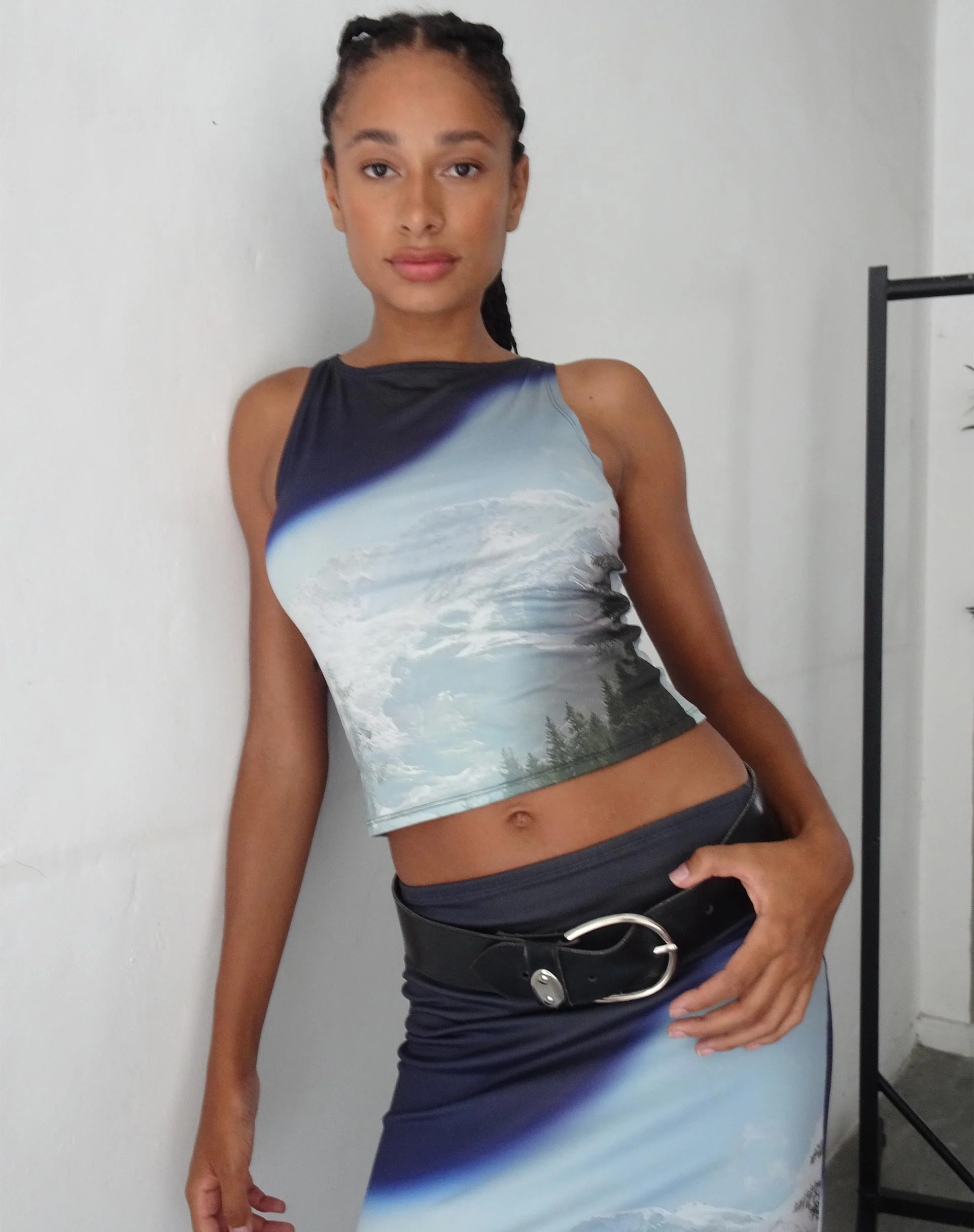 Rambi Vest Crop Top in Abstract Landscape Collage - Awmao