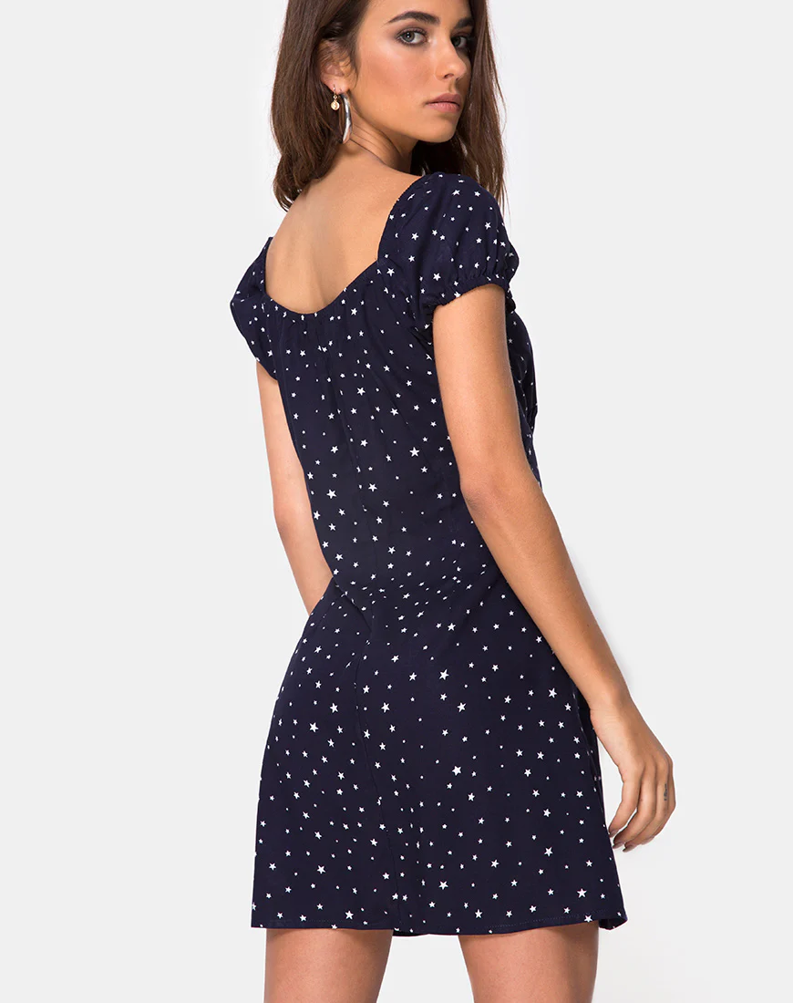 Gaval Mini Dress in Stars Struck Navy - Awmao