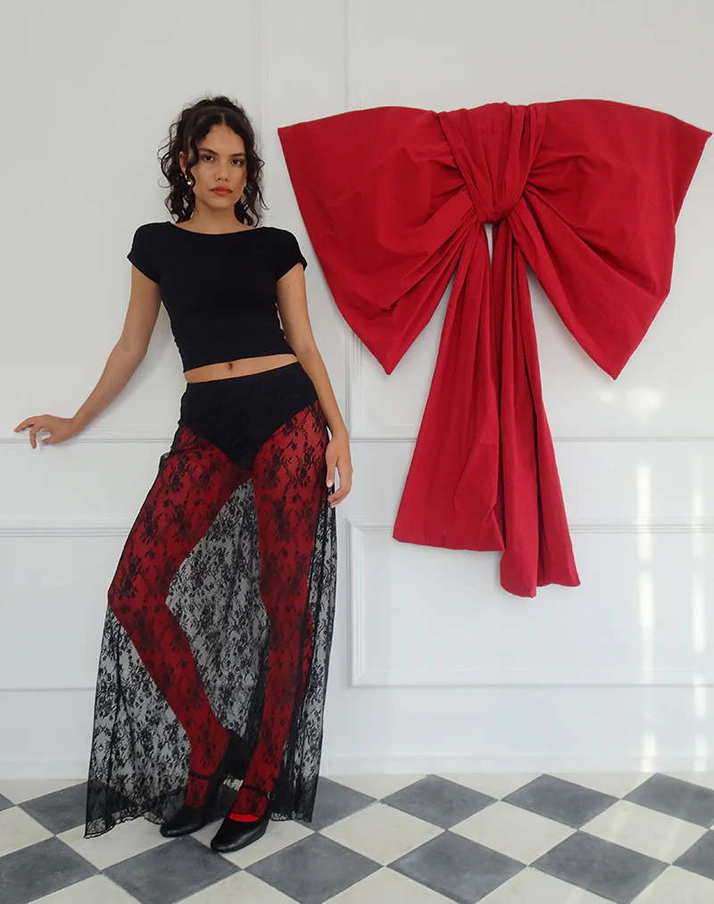 Nevali Maxi Skirt in Black Wild Rose Lace - Awmao
