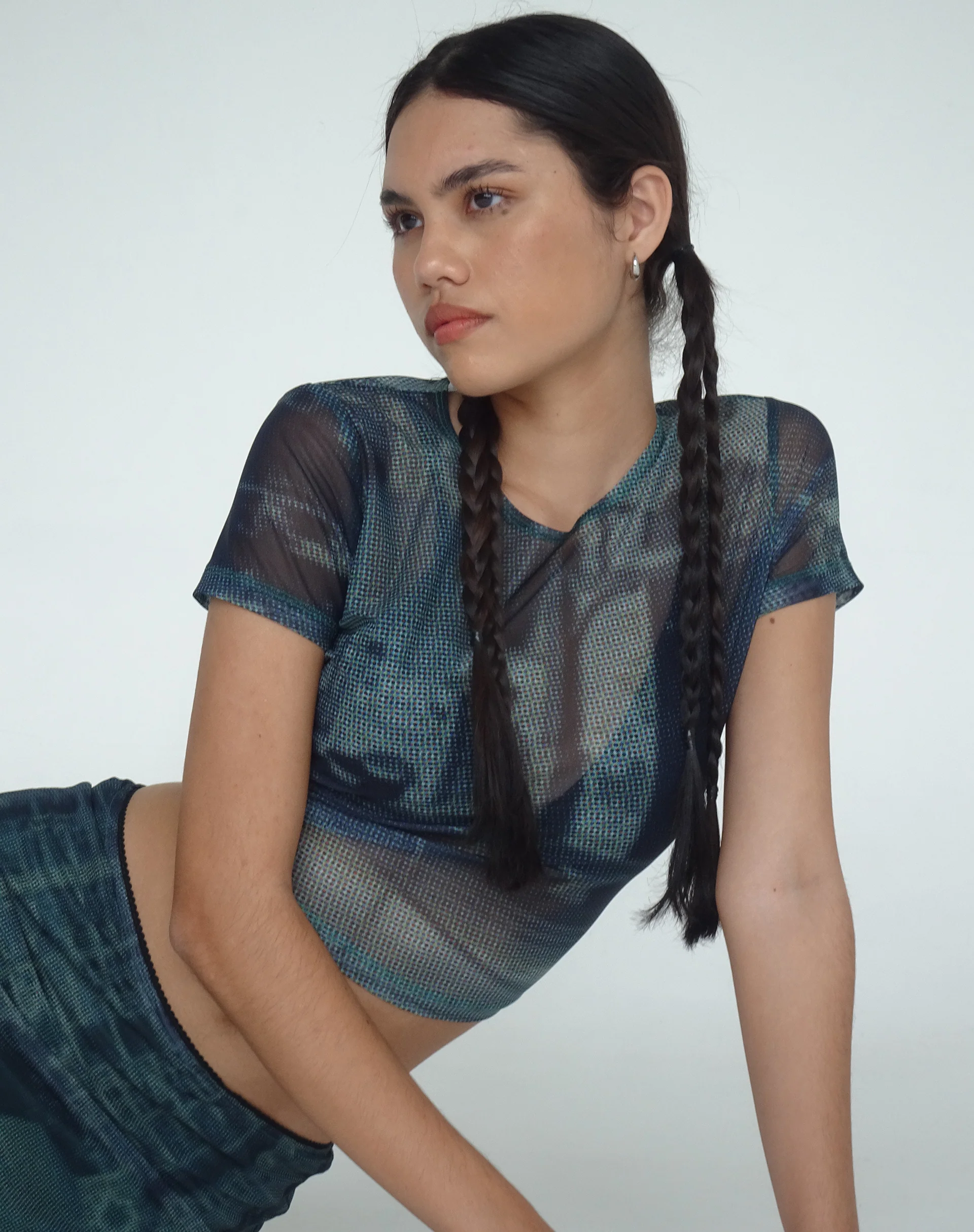 Tonia Cropped Tee in Cityscape Green - Awmao