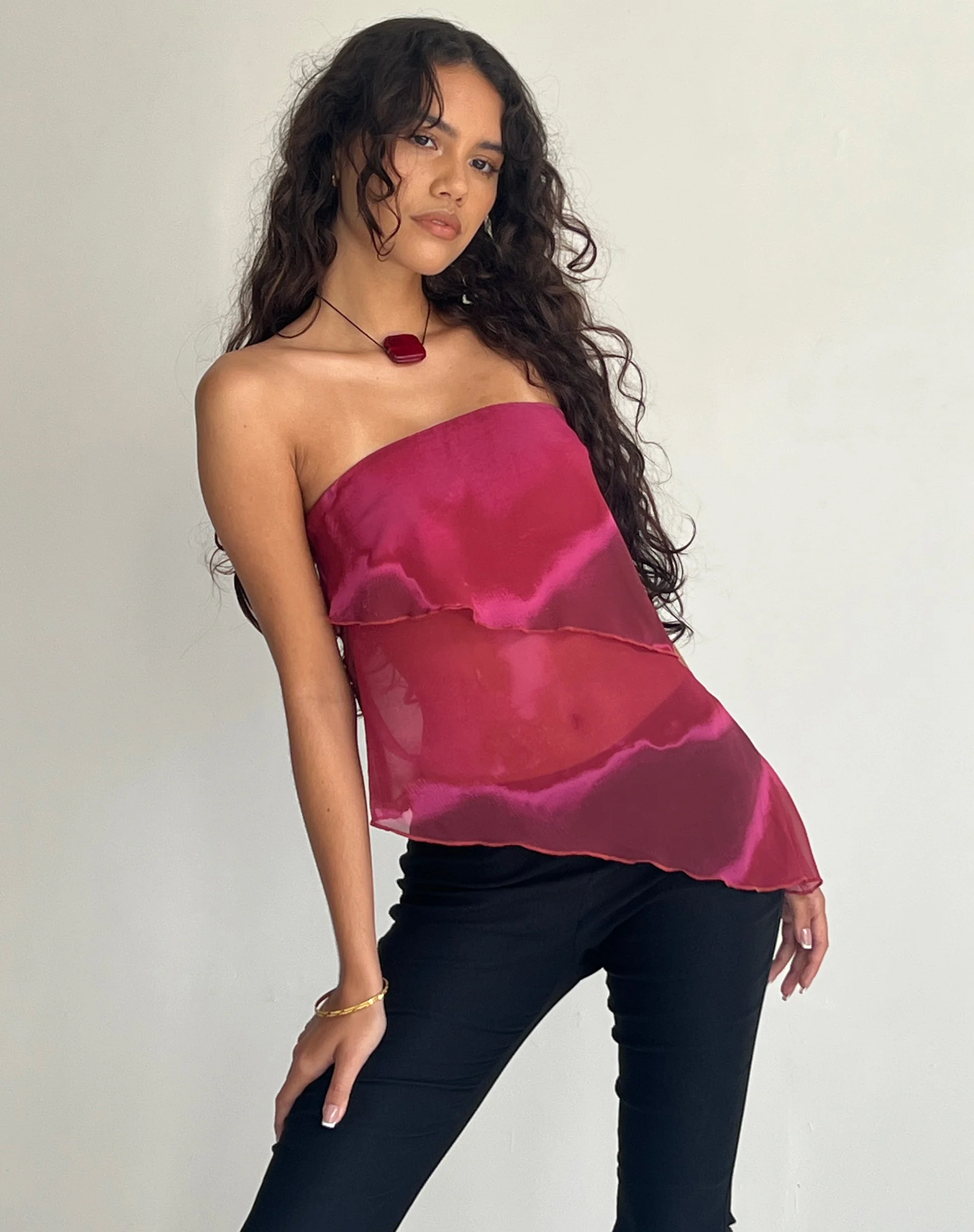 Joyce Longline Waterfall Tube Top in Plum Watercolour - Awmao