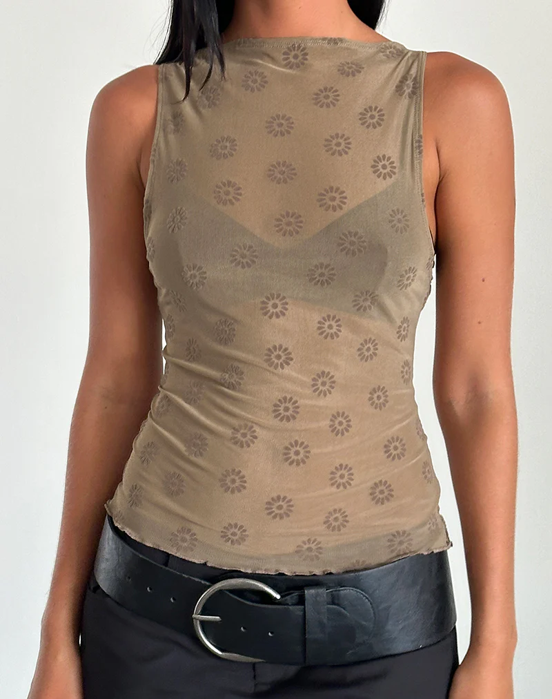 Dudley Vest Top in Daisy Flock Light Brown - Awmao