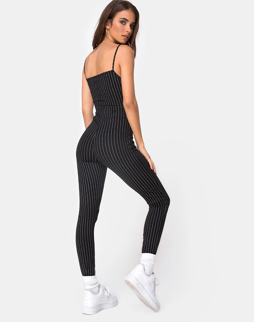 Solita Unitard in Pinstripe Black - Awmao