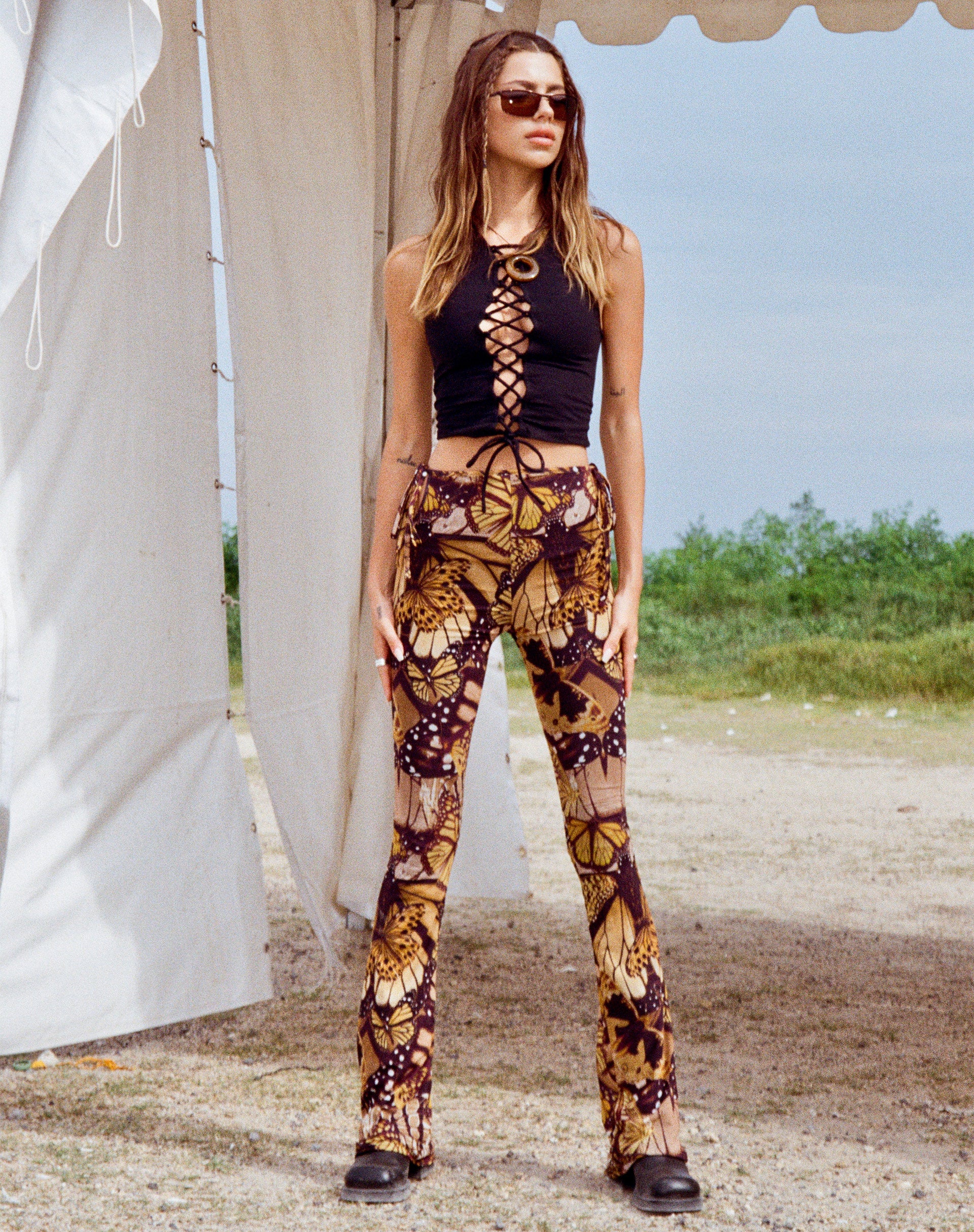 Mileri Flare Trousers in Butterfly Gold - Awmao