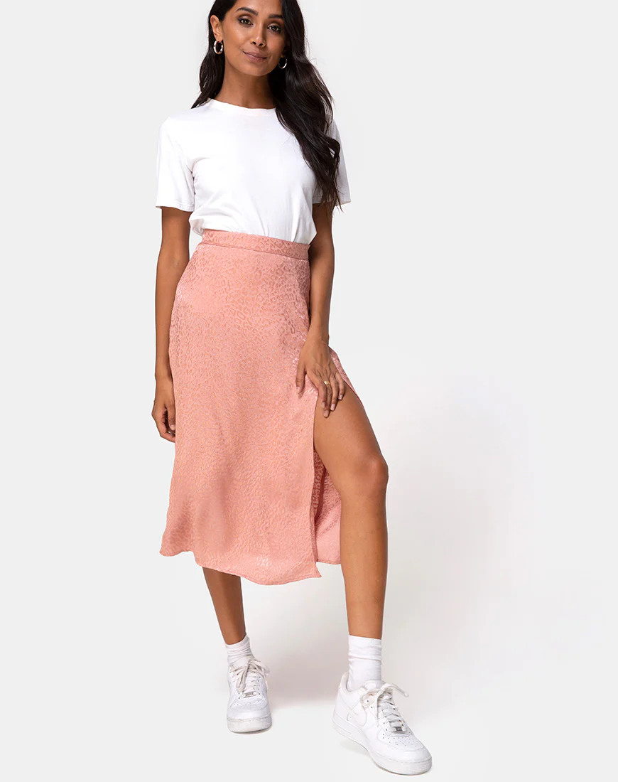 Saika Skirt in Satin Cheetah Dusty Pink - Awmao